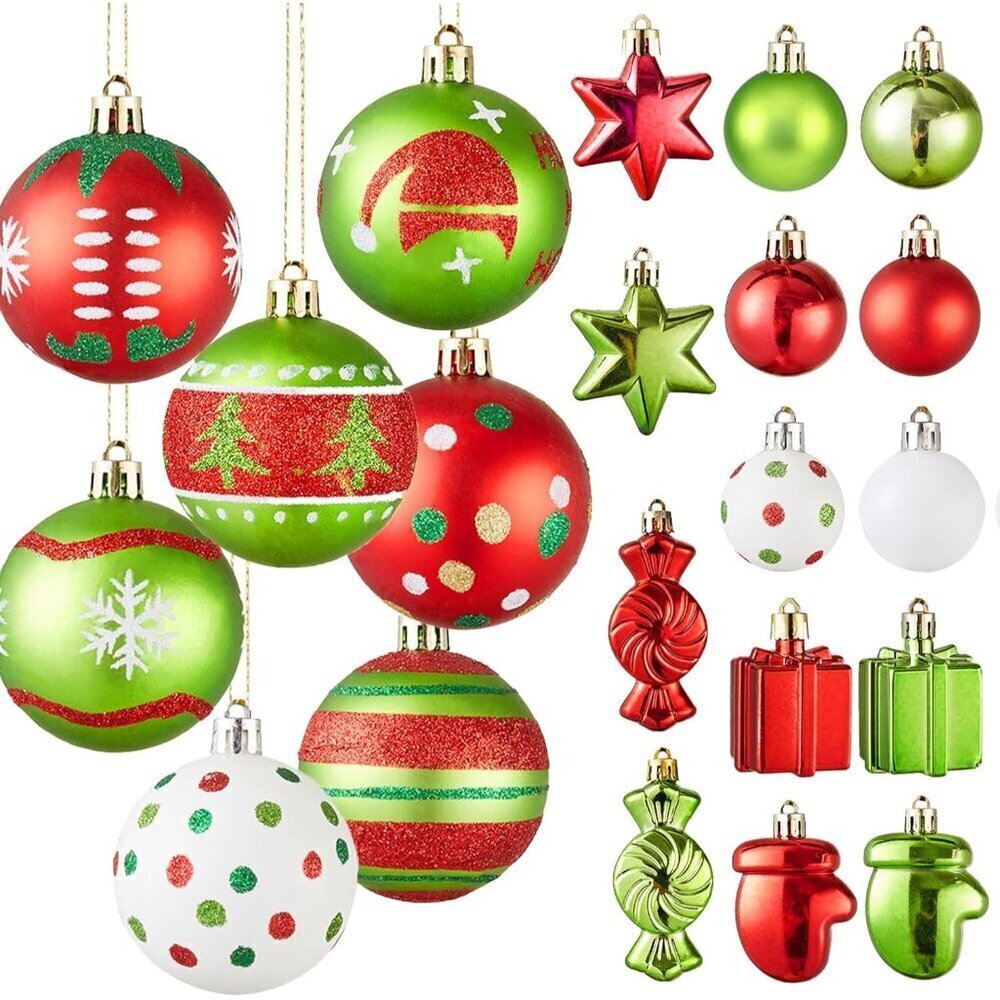 42pcs Christmas Balls Ornaments Set - Red and Green Christmas Ornaments Assorted